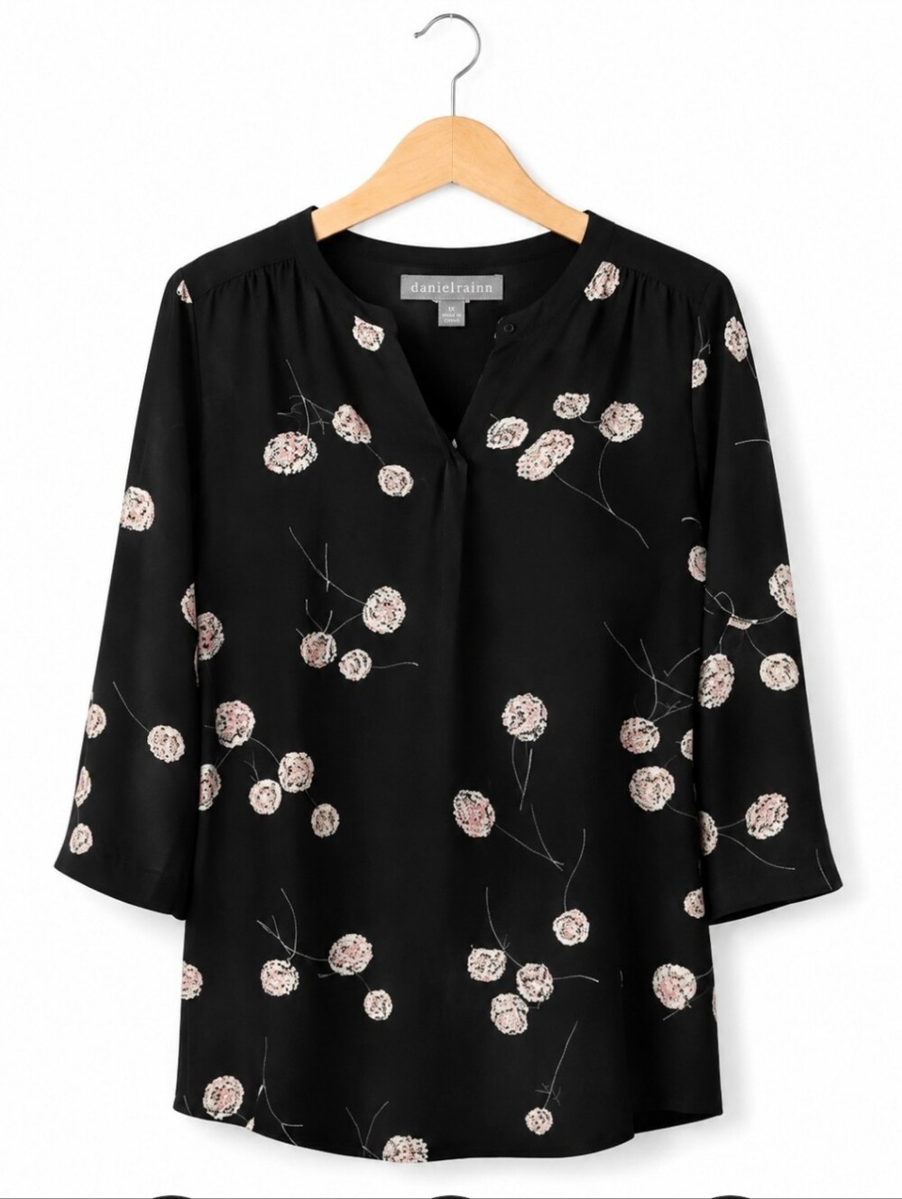 Daniel Rainn Black Floral Romantic Feminine Blouse Plus Sz 1X
